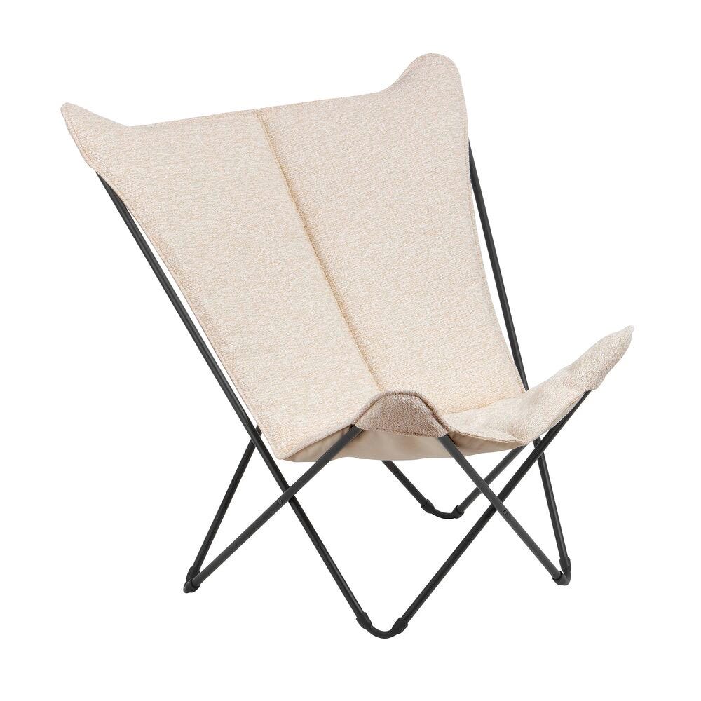 Fauteuil papillon matelassé grande largeur en acier beige L83xl91xH87