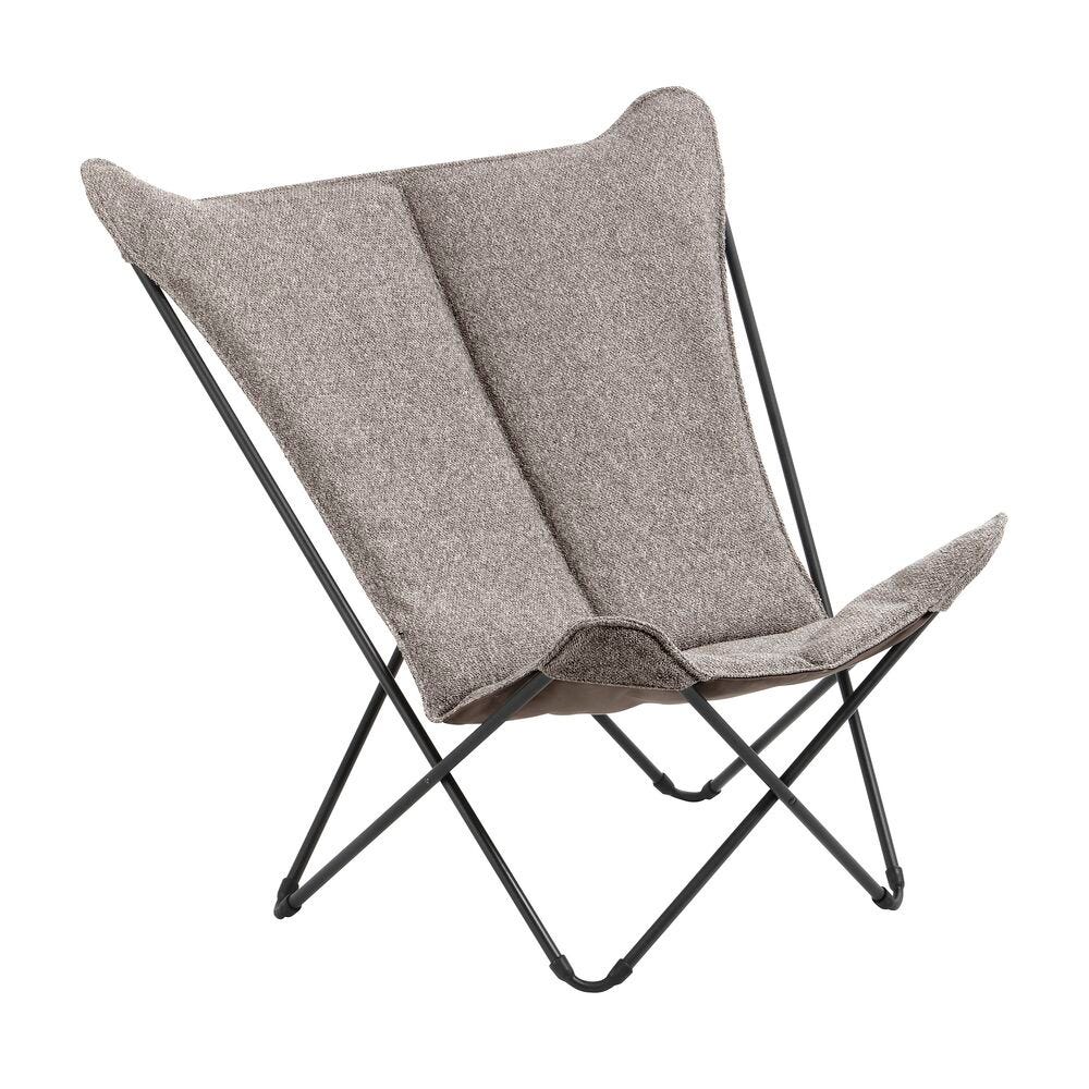 Fauteuil papillon matelassé grande largeur en acier gris L83xl91xH87