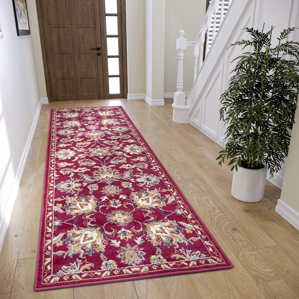 Tapis Persan aux motifs Fleuris Rouge 80x240cm — vue 3