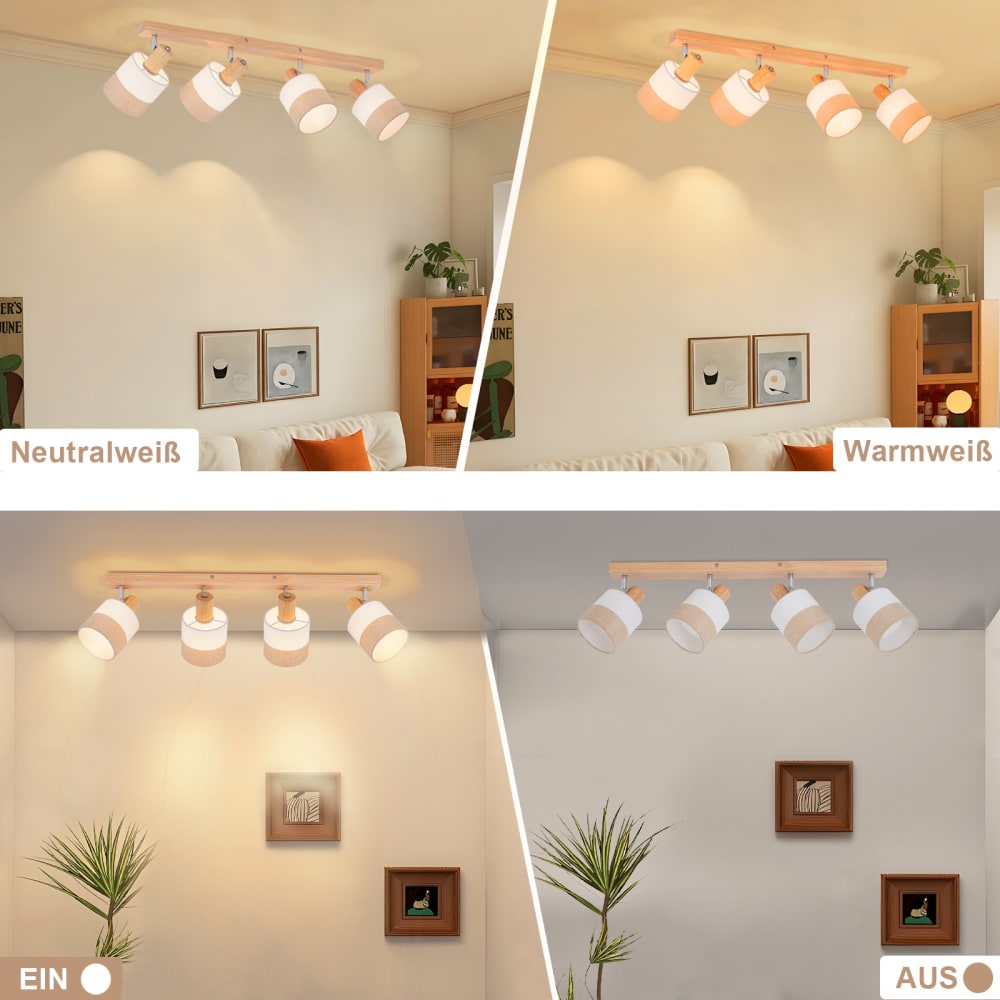 Bindfaden - spot de plafond en bois, noir, l 83 cm, e14 — vue 4