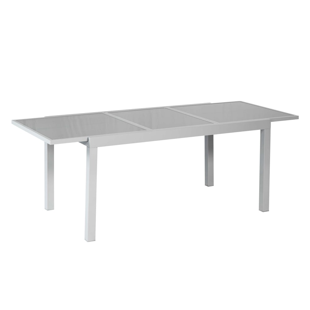Merxx Gartentisch ausziehbar 120 (180) x 90 cm, Silber mit grauem Glas style modern Silber Aluminium