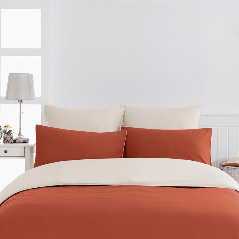 Parure de lit + 2 taies carrées Terracota/Ficelle 200x200 cm