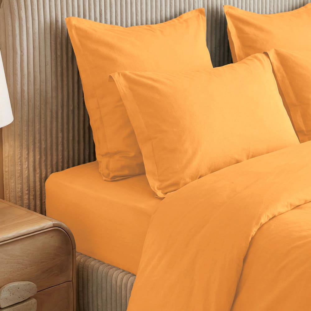 Parure de lit percale lavée 2 taies rectangles caramel 260x240 cm — vue 3