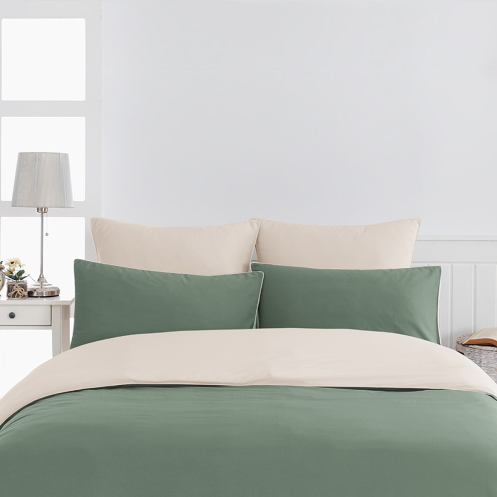 Parure de lit + 2 taies rectangles Lichen/Ficelle 200x200 cm