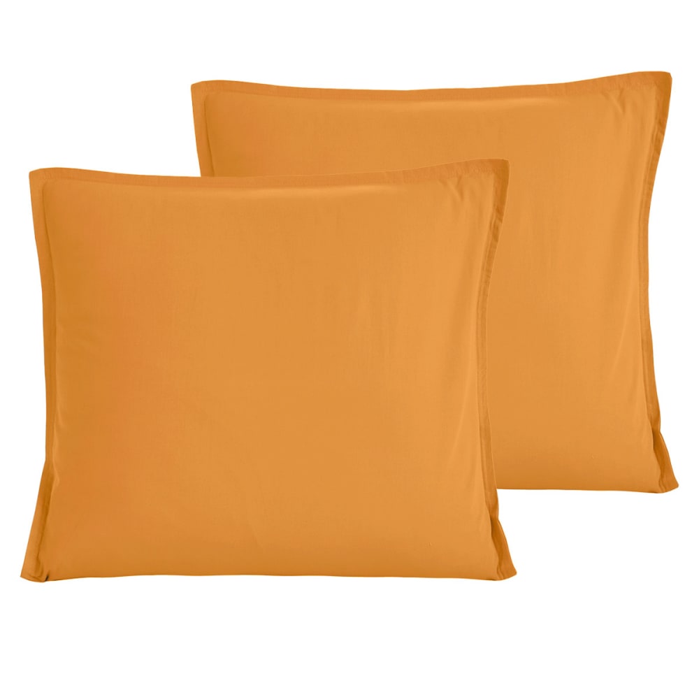Parure de lit percale lavée avec 2 taies carrées caramel 140x200 cm — vue 3