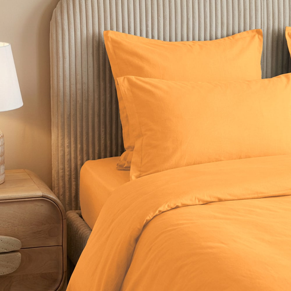 Parure de lit percale lavée avec 2 taies carrées caramel 140x200 cm — vue 4