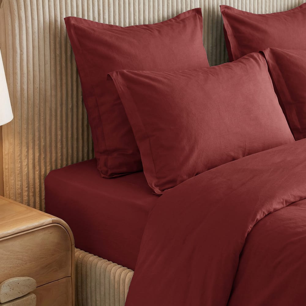 Parure de lit percale lavée 2 taies rectangles terre brulée 140x200 cm — vue 3