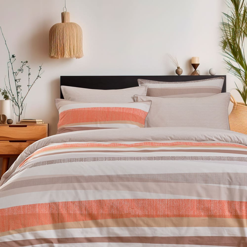 Parure en percale de coton + 2 taies carrées Ficelle 240x220 cm