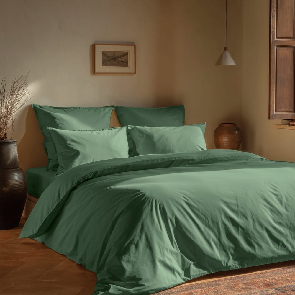 Parure de lit avec 2 taies carrées coton bio lavé Lichen 140x200 cm