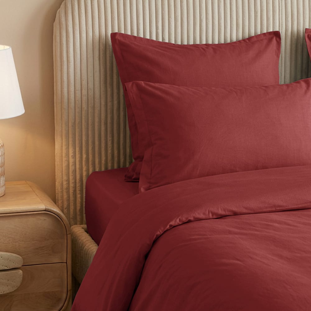 Parure de lit percale lavée + 2 taies carrées terre brulée 200x200 cm — vue 4