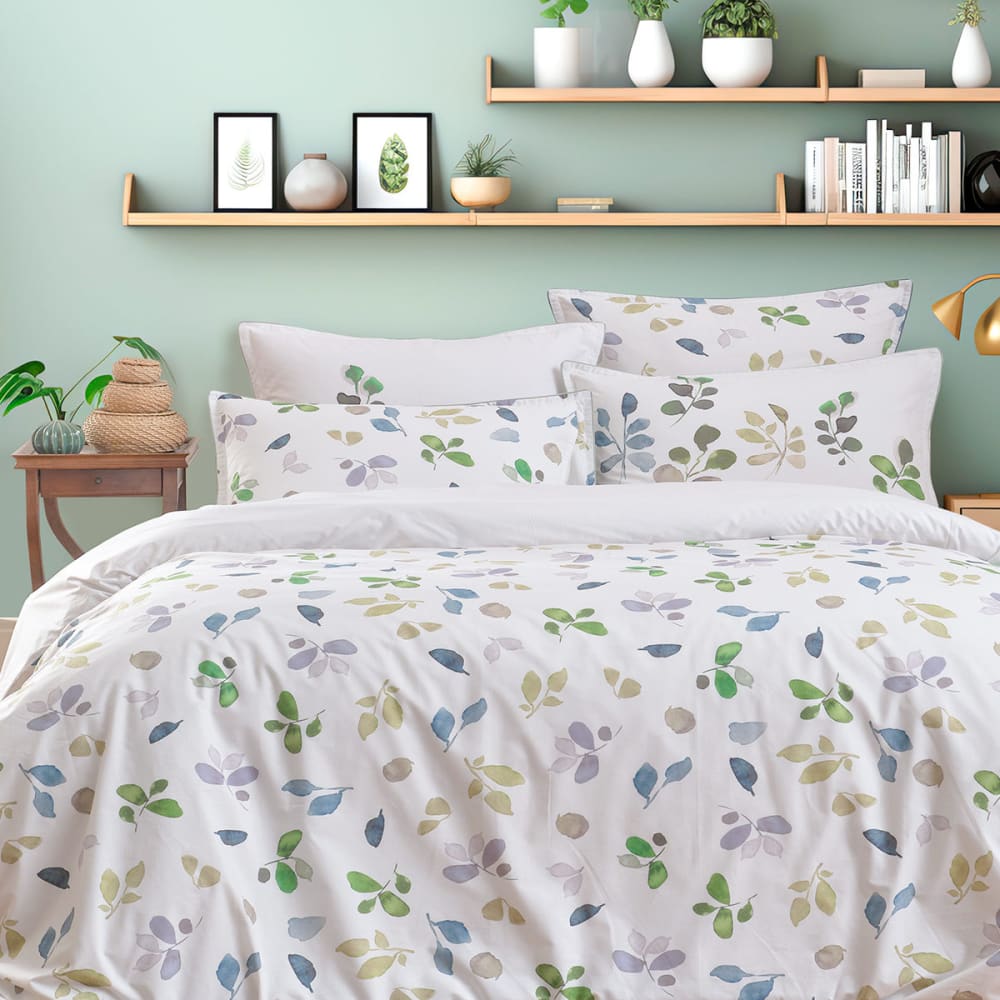 Parure en percale de coton + 2 taies rectangles Eucalyptus 240x220 cm