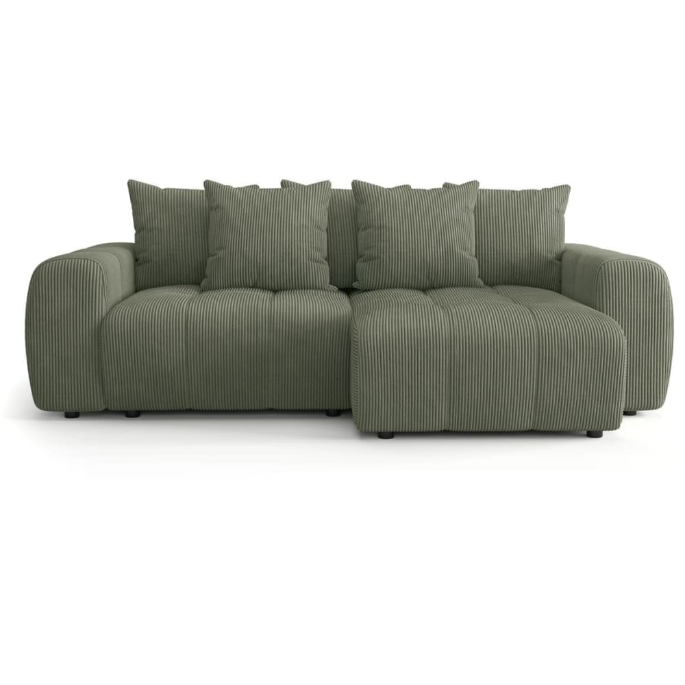 Canapé d'angle convertible réversible 4 places en velours côtelé vert