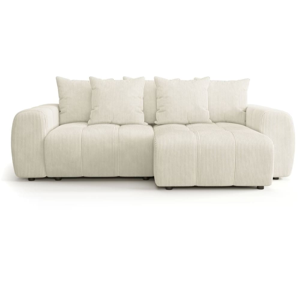 Canapé d'angle convertible réversible 4 places en velours côtelé beige