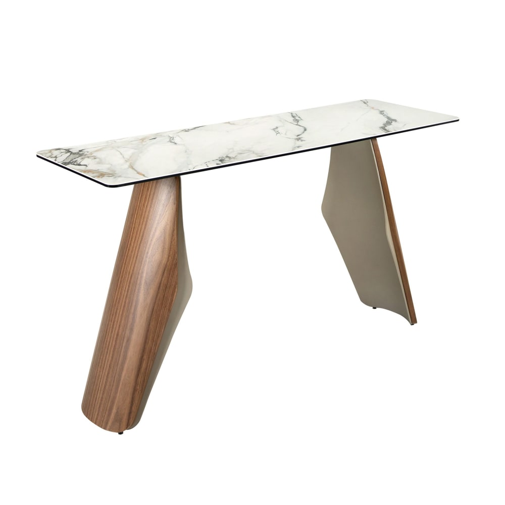 Console rectangulaire en marbre porcelainé et acier sable métallisé Console rectangulaire en marbre porcelainé et acier sable métallisé