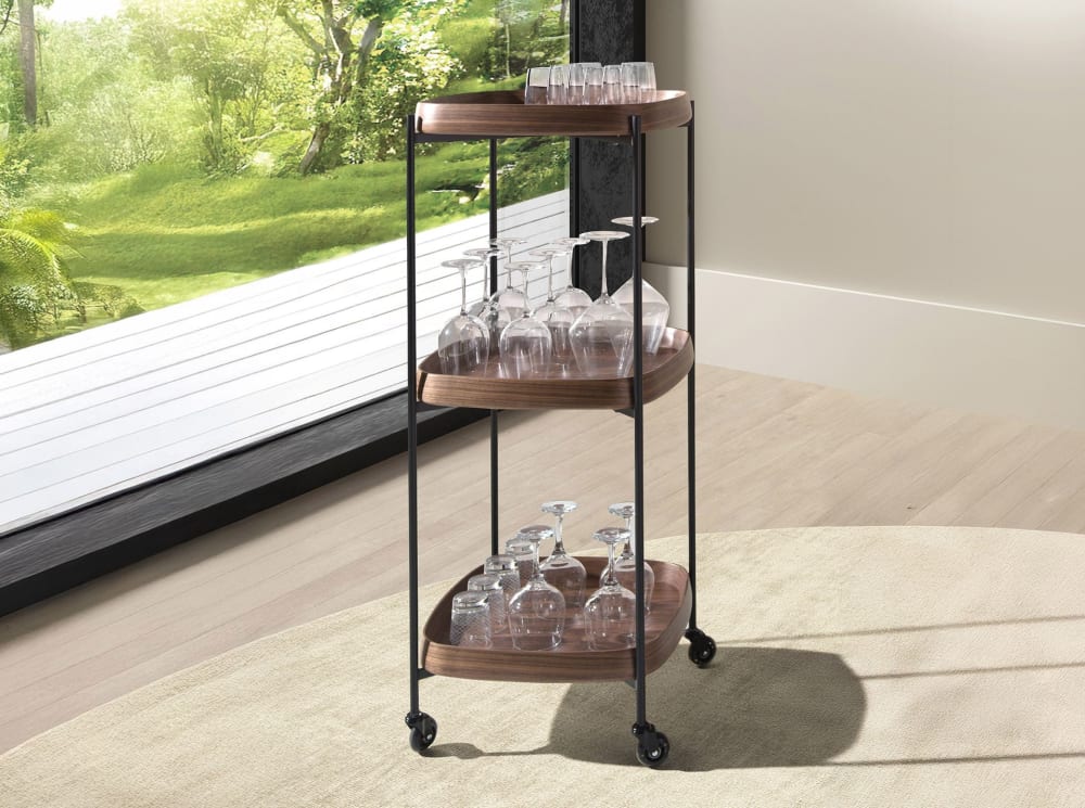 Desserte minibar en noyer et acier noir