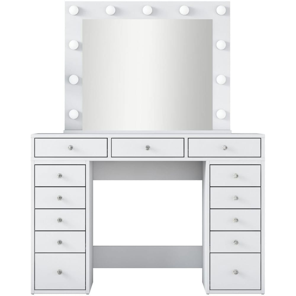 Coiffeuse 13 tiroirs blanche avec miroir lumineux 120 cm