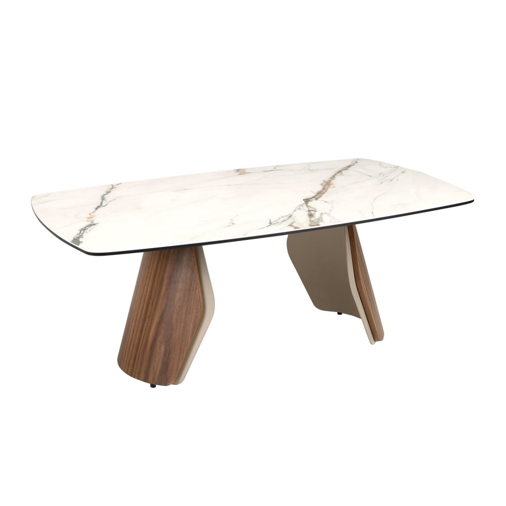 Table basse ovale en marbre porcelainé, acier sable Table basse ovale en marbre porcelainé, acier sable
