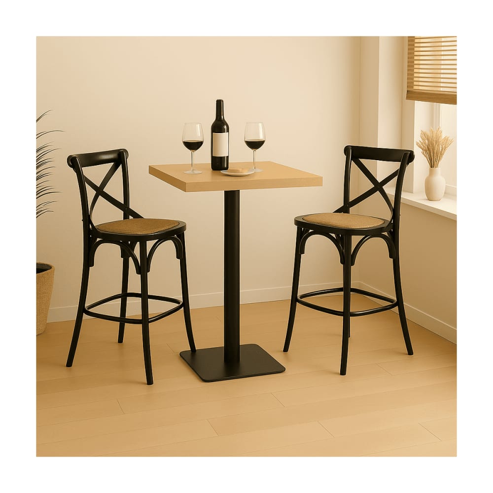 Chaise de bar en bois massif et cannage L50 cm