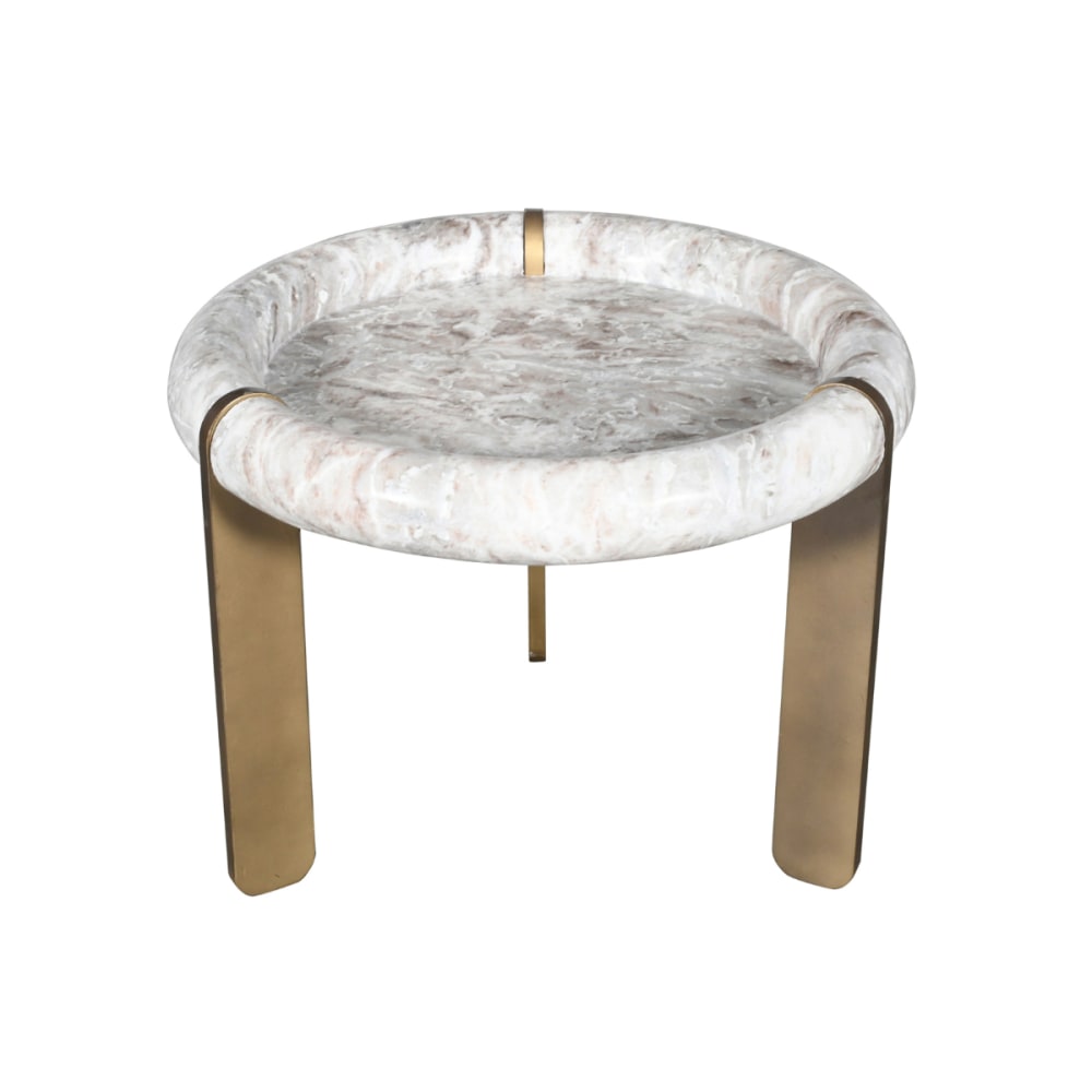 Signature Kleiner Couchtisch aus Marmor und Metall style modern Beige Naturstein