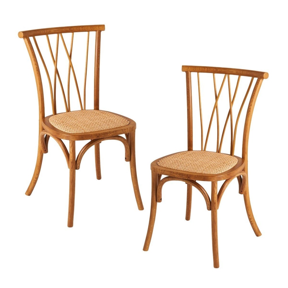 Lot de 2 chaises en chêne avec assise en rotin