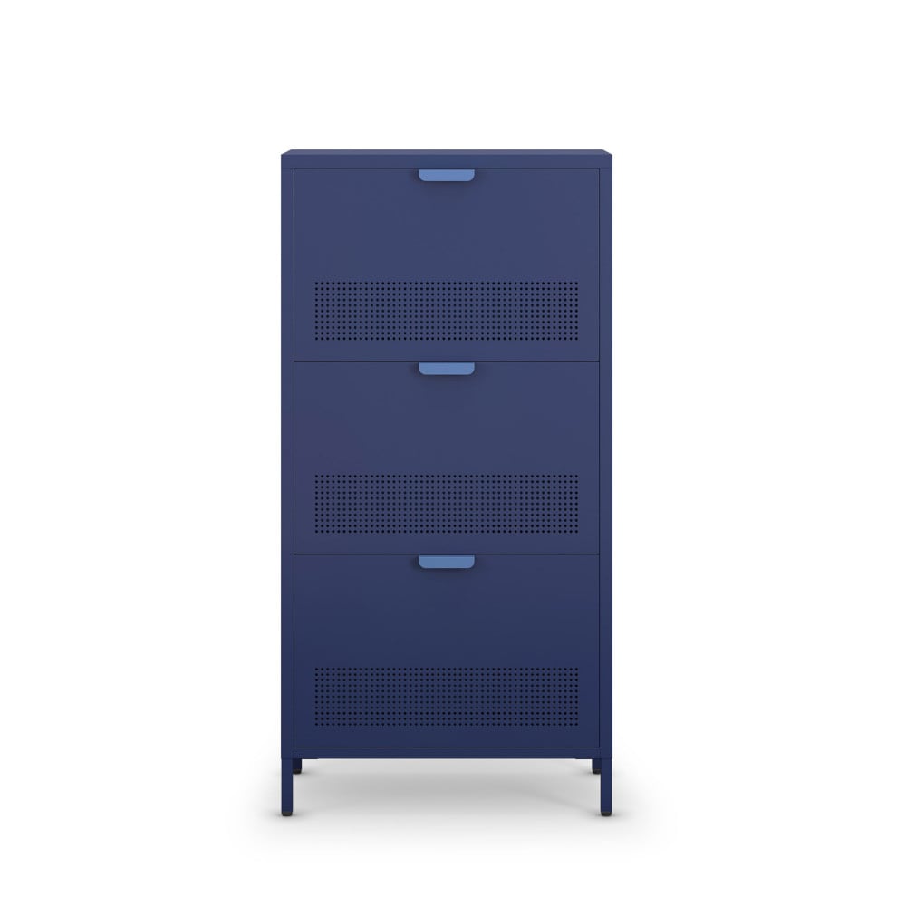 Meuble à chaussures 3 portes en métal H120cm - Bleu