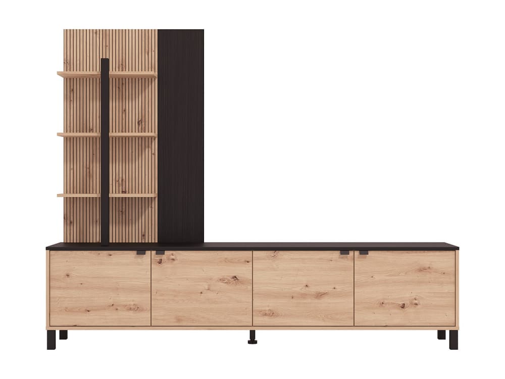 Mueble de TV de pared efecto madera negro, color natural claro