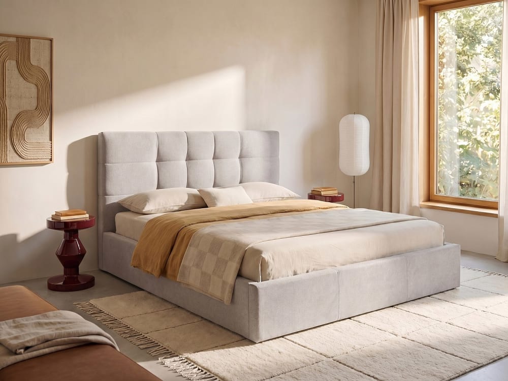 Lit coffre polyester beige 160 x 200