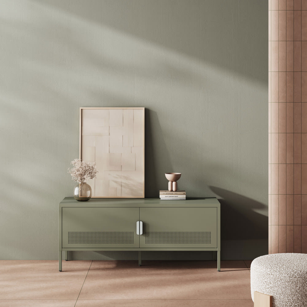 Meuble TV 2 portes en métal L120cm - Vert