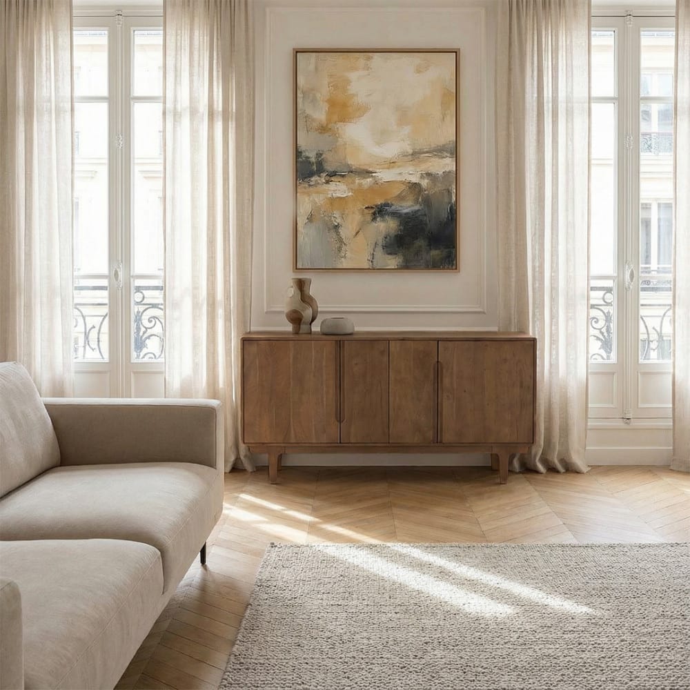 Buffet 4 portes en bois massif l150cm - bois foncé