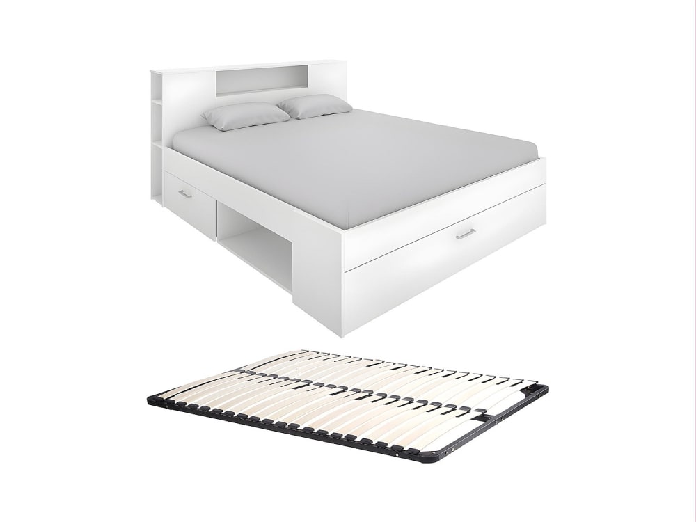 Cadre de lit effet bois blanc 140 x 190 cm