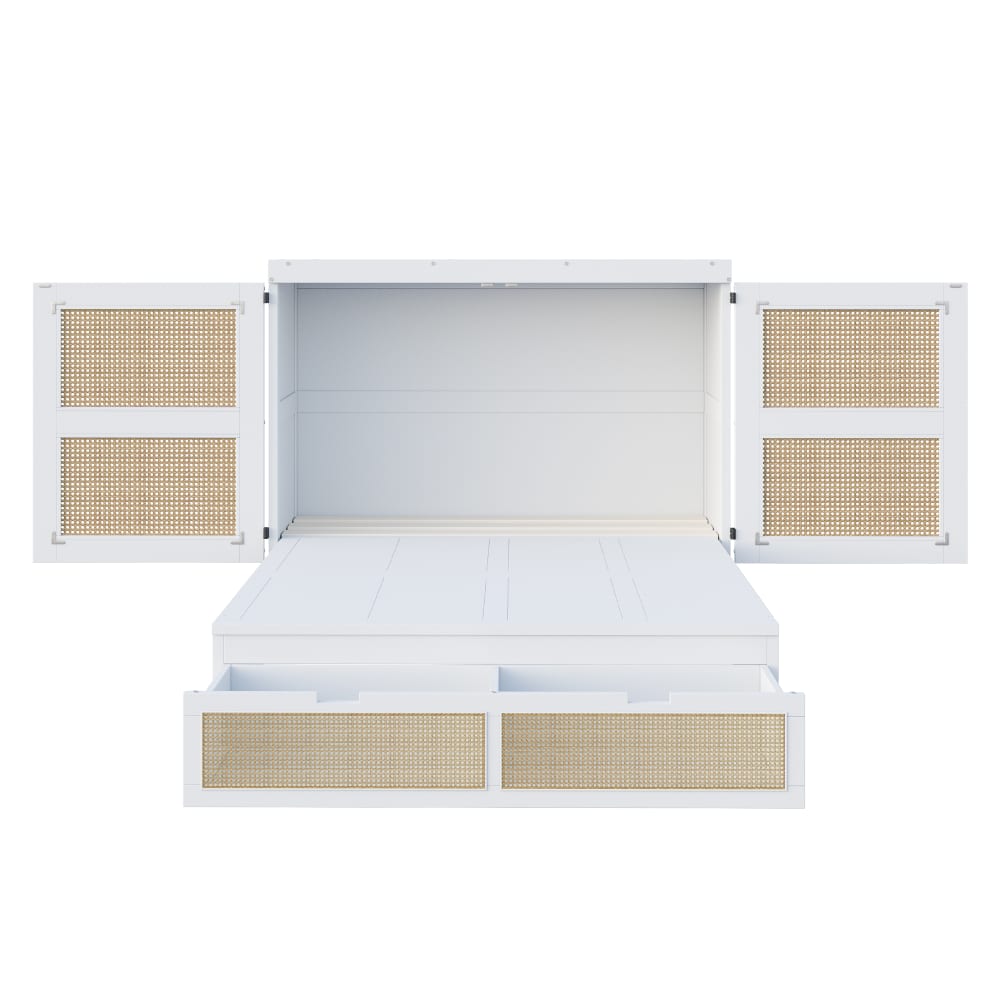 Lit escamotable 140 x 200 cm en bois blanc avec tiroirs de rangement
