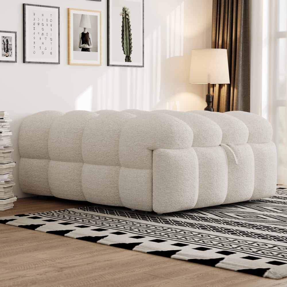 Pouf convertible beige avec couchage 70 x 180 cm