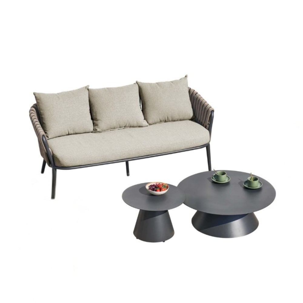 Ensemble de salon de jardin en aluminium avec canapé, 2 tables basses