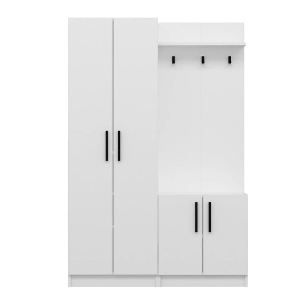 Porte-manteau blanc à 4 portes, 120 x 37 x 180 cm