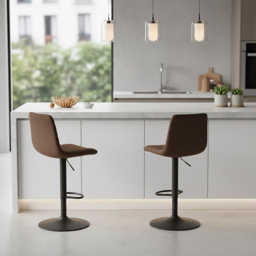 Lot de 2 tabourets en tissu marron, 45 x 45 cm, hauteur 90 cm