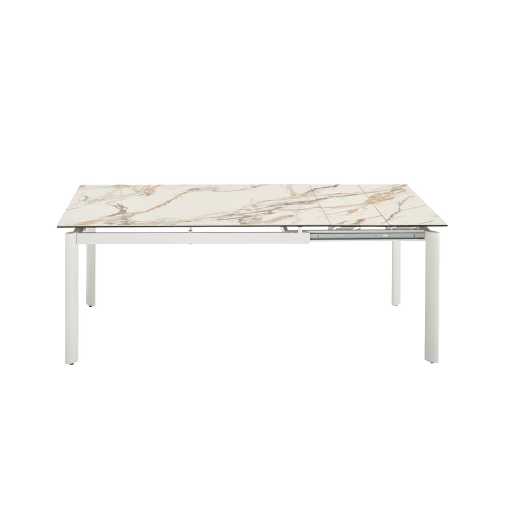 Table extensible en grès cérame blanc 120 x 90 cm, hauteur 76 cm
