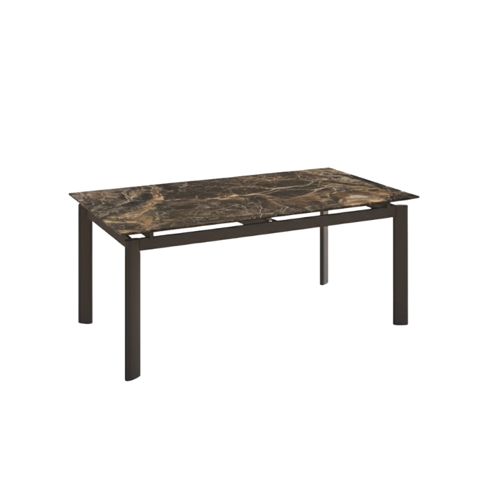 Table extensible en grès brun effet marbre, 140 x 90 cm, hauteur 76 cm