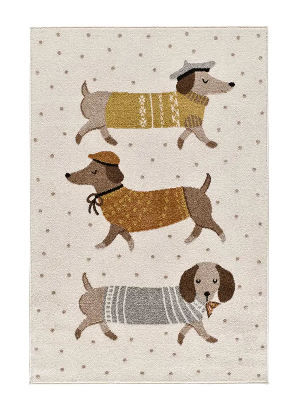 Tapis enfant chiens saucisses blanc 120x170 cm
