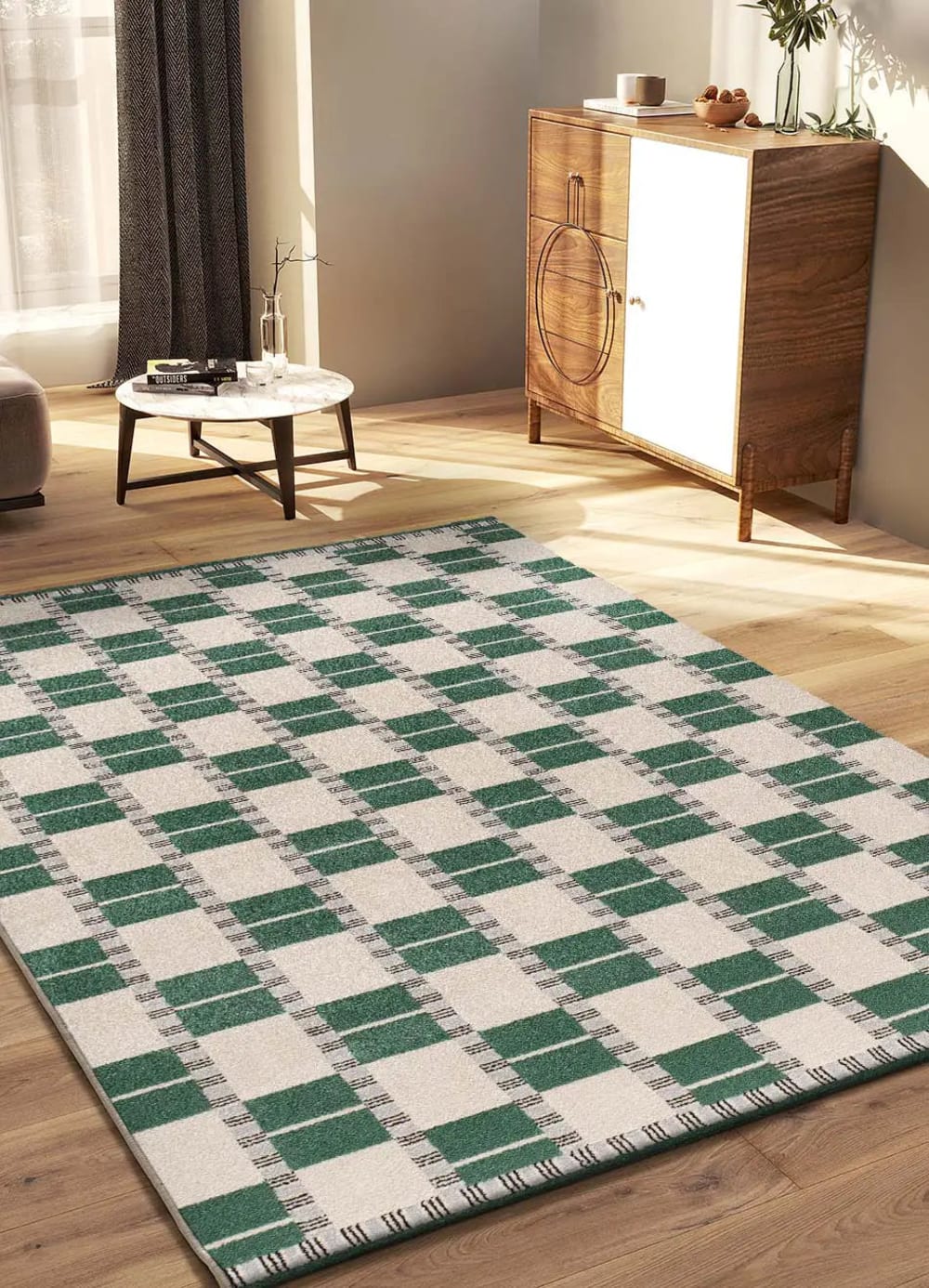 Tapis géométrique vert/beige 80x150 cm — vue 3