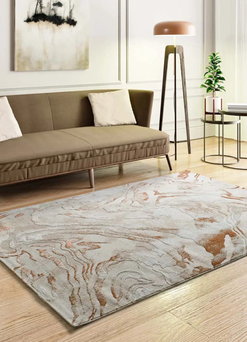 Tapis á relief abstrait beige/rouille 192x290 cm — vue 3