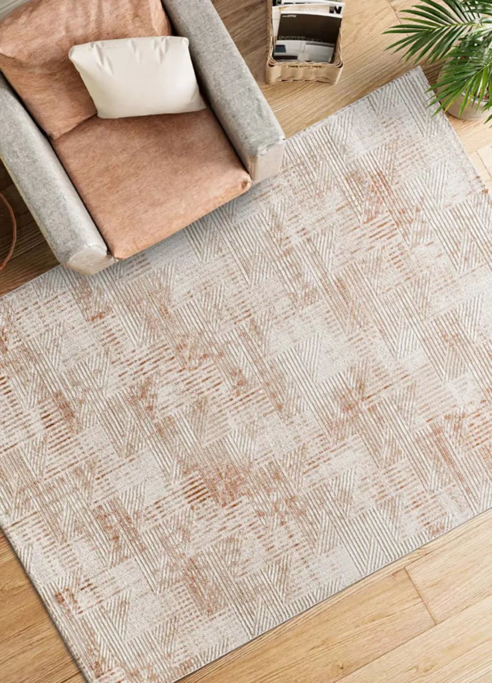 Tapis á relief géométrique beige/rouille 134x200 cm — vue 3