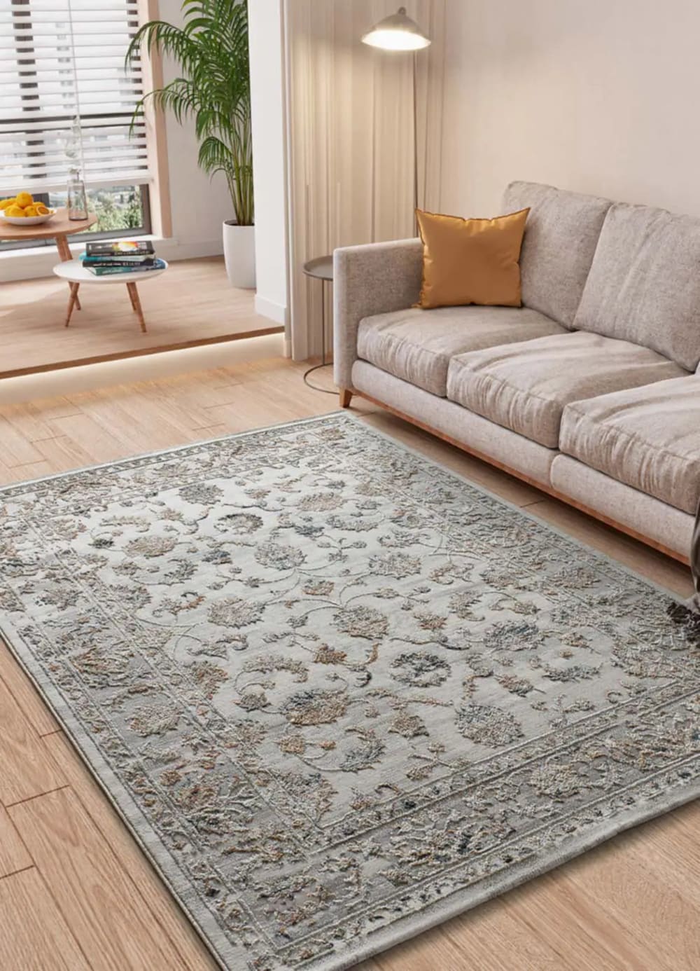 Kurzflorteppich, Vintage mit Relief, beige/kupfer/blau, 192x290