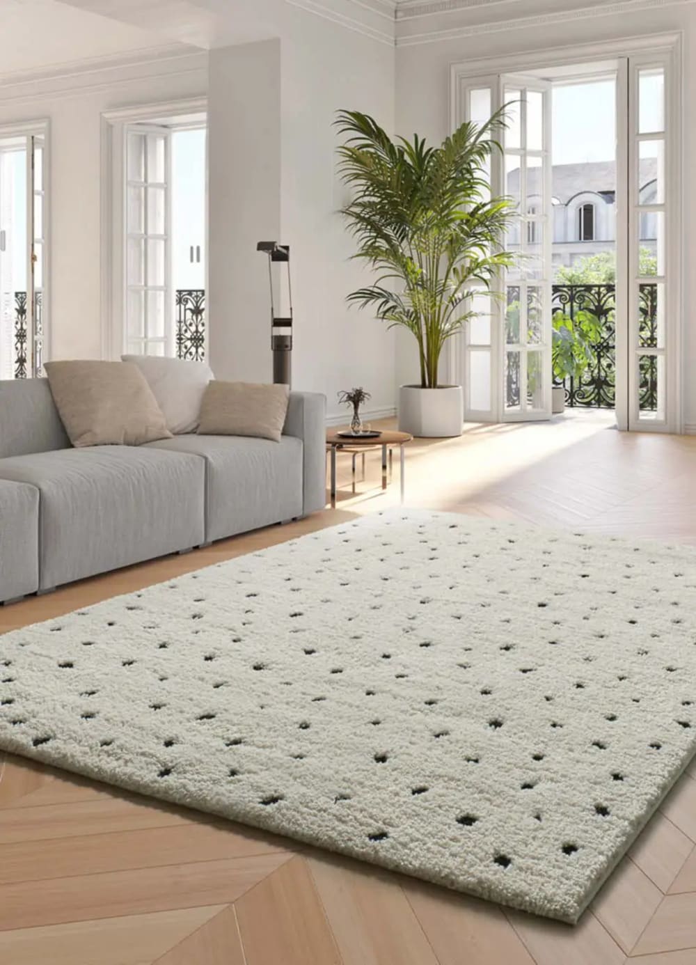 Tapis descente de lit shaggy scandinave blanc/noir 60x120 cm — vue 3