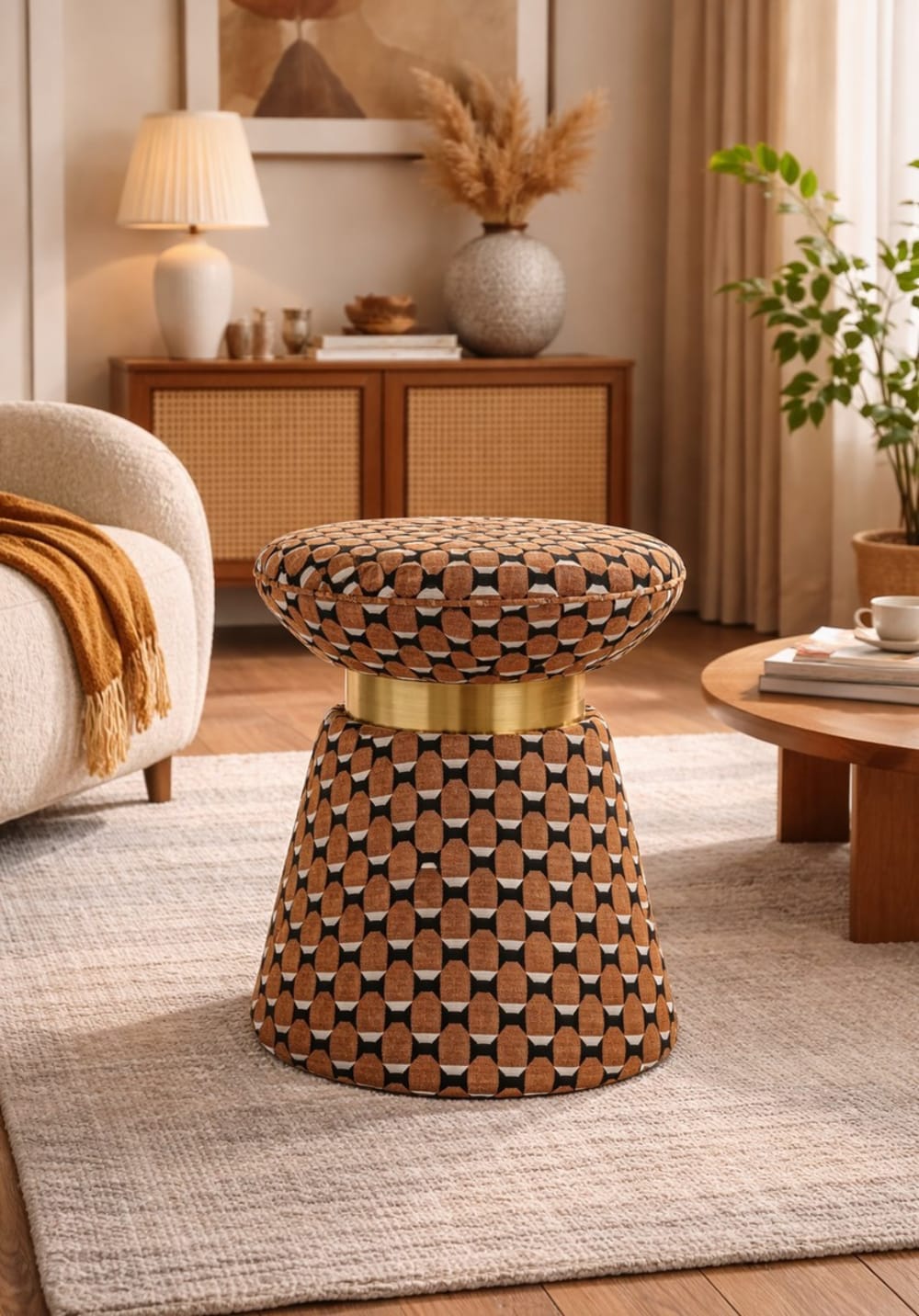 Tabouret pop en tissu géométrique