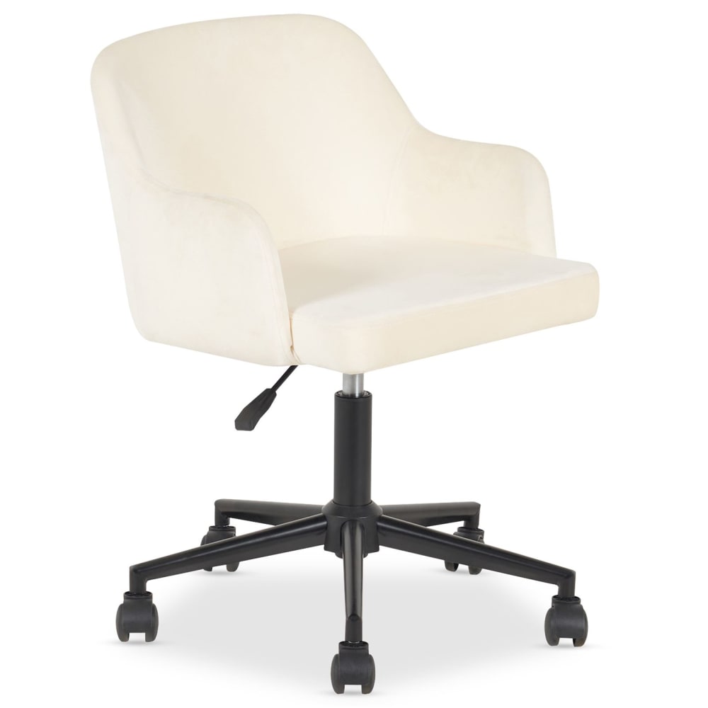 Chaise de bureau en velours avec accoudoirs, blanc crème