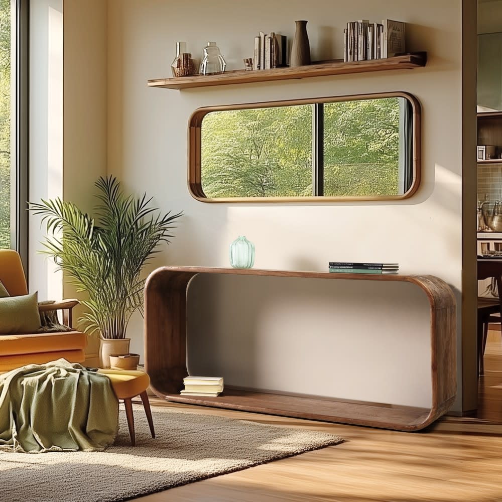 Console design arrondi en bois de mindi