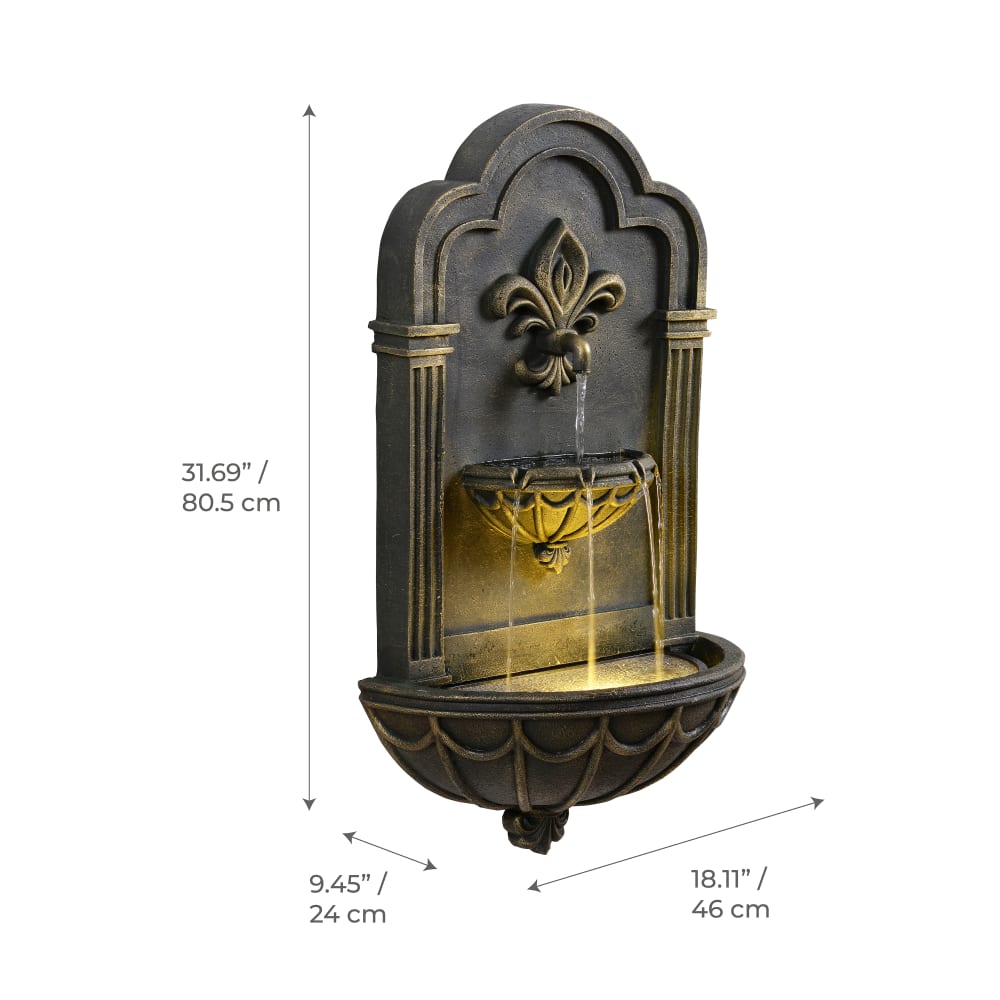 Fontaine murale Fleur-de-Lis extérieure LED, 80cm, Noir