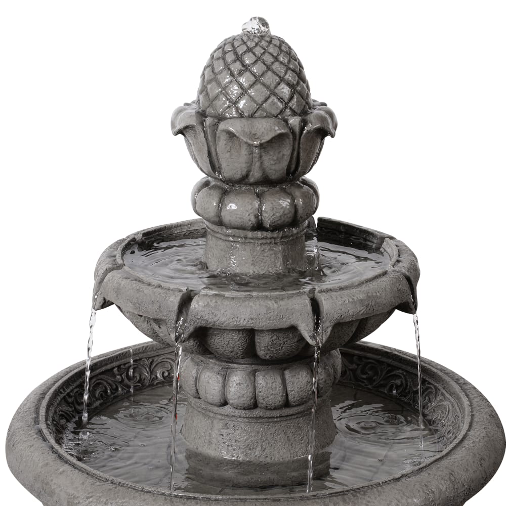 Fontaine bain d’oiseaux 2 niveaux finition pierre, 99cm, Gris