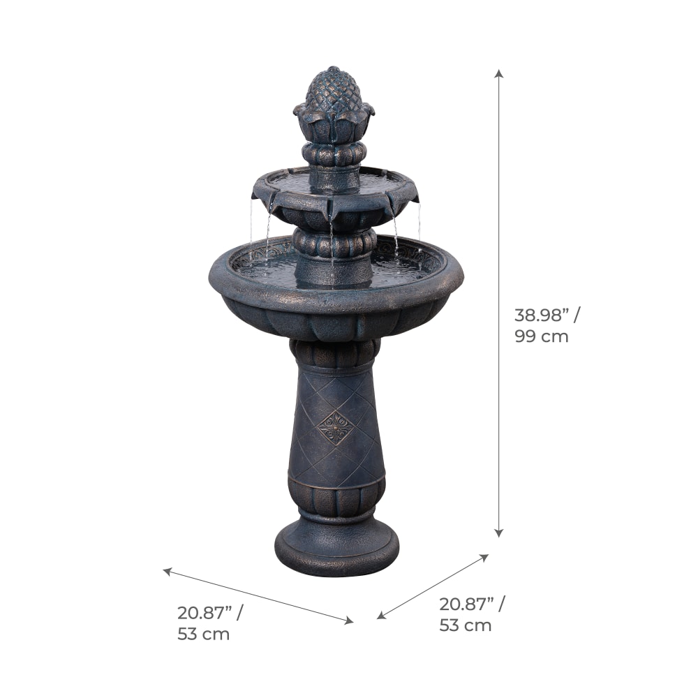 Fontaine bain d’oiseaux 2 niveaux finition pierre, 99cm, Gris