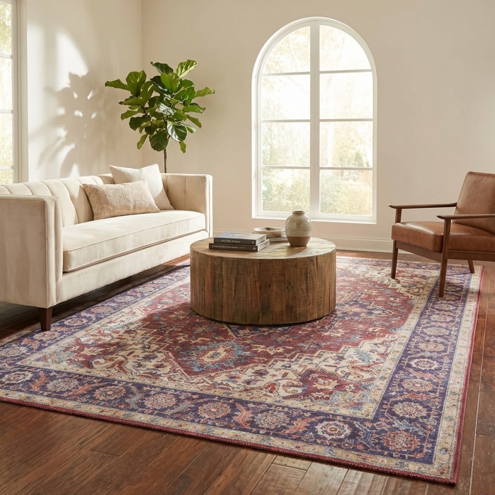 Tapis Vintage tissé plat Anthea Rouge Prune 120x160cm